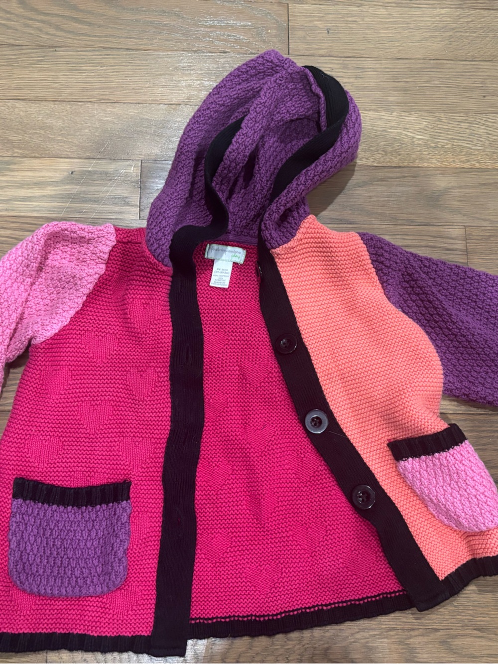 First impressions play Girls' Colorblock Hooded Cardigan - Pink, Purple & Coral